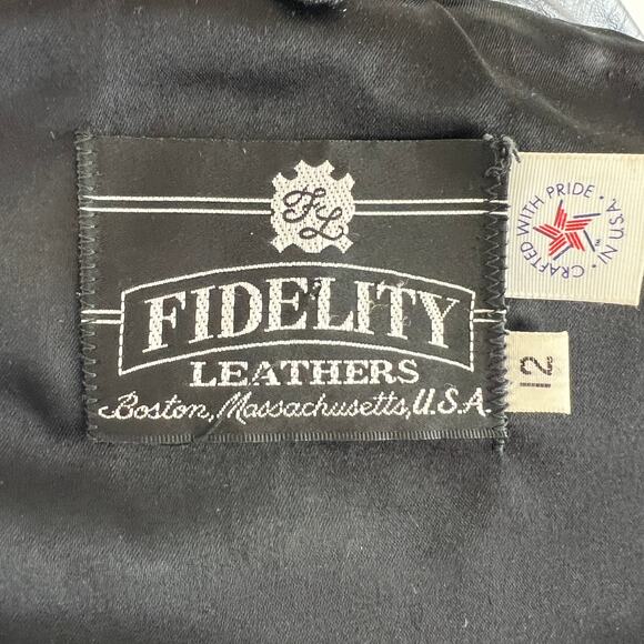 VINTAGE Fidelity Black Cropped Moto Jacket Leather Fringed Notch Lapel Zip 12 - Picture 8 of 11